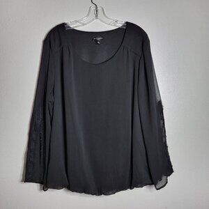 In Studio‎ Black Split Sleeve Top Plus Size 2X Chiffon Overlay Elastic Hem